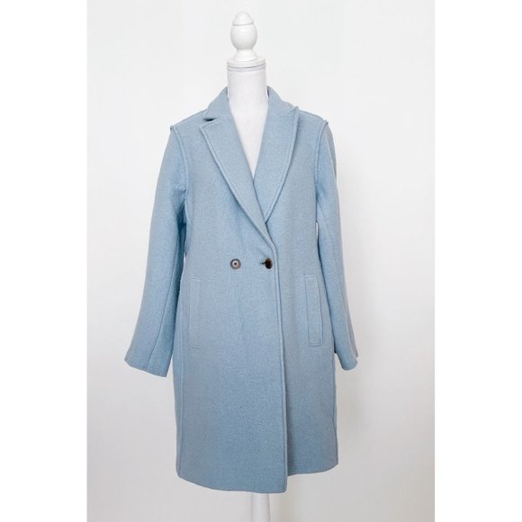 J. Crew Daphne Boiled Wool Topcoat Size 12 Light Blue Double Breasted Peacoat
